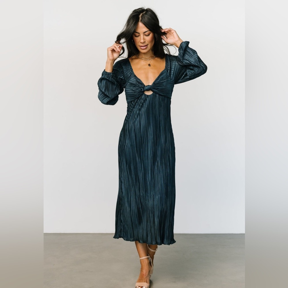 Baltic Born Amani Pleated Midi Dress, Peacock Blue, Small NWT